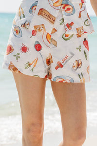 Meet Me There White Cafe Print Shorts