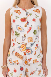 Save Me A Spot White Cafe Print Blouse