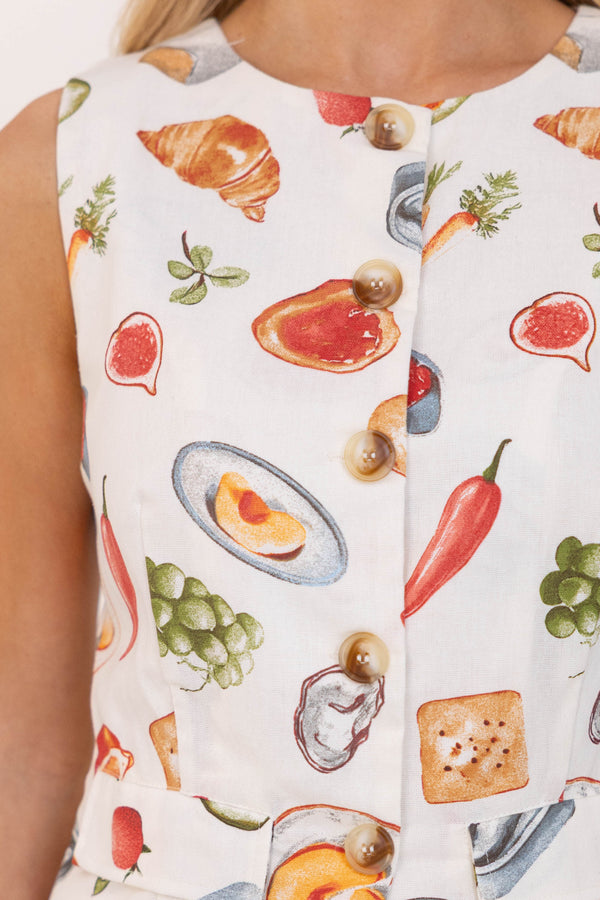 Save Me A Spot White Cafe Print Blouse