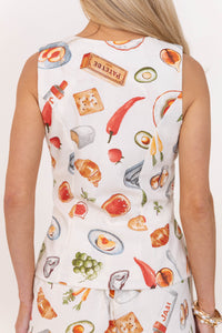 Save Me A Spot White Cafe Print Blouse