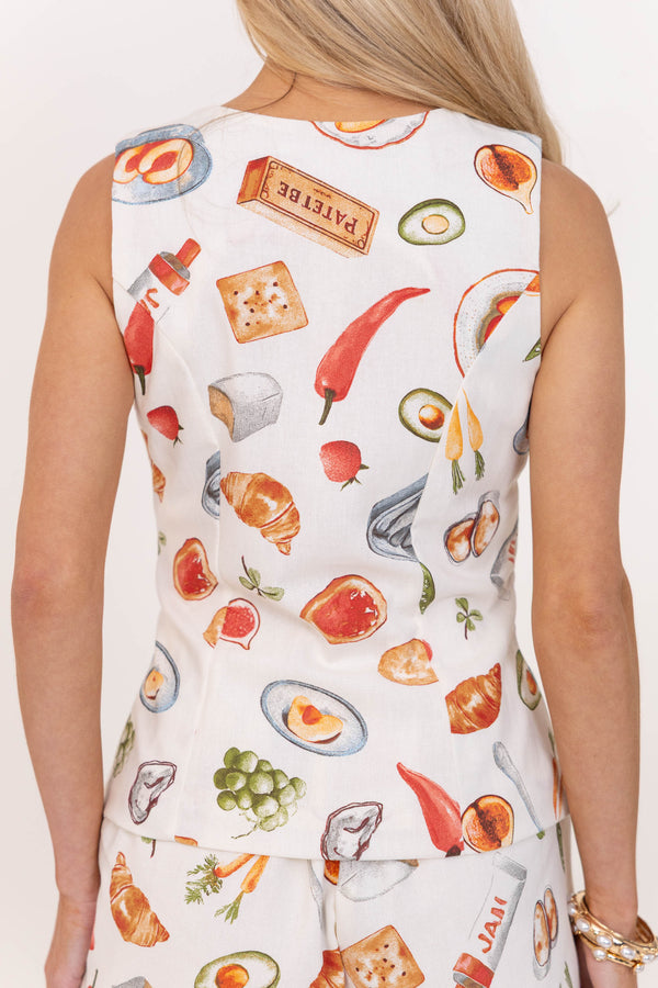 Save Me A Spot White Cafe Print Blouse