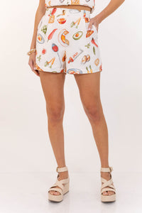 Meet Me There White Cafe Print Shorts