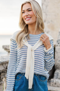 To Have You Near Light Blue Striped Sweater