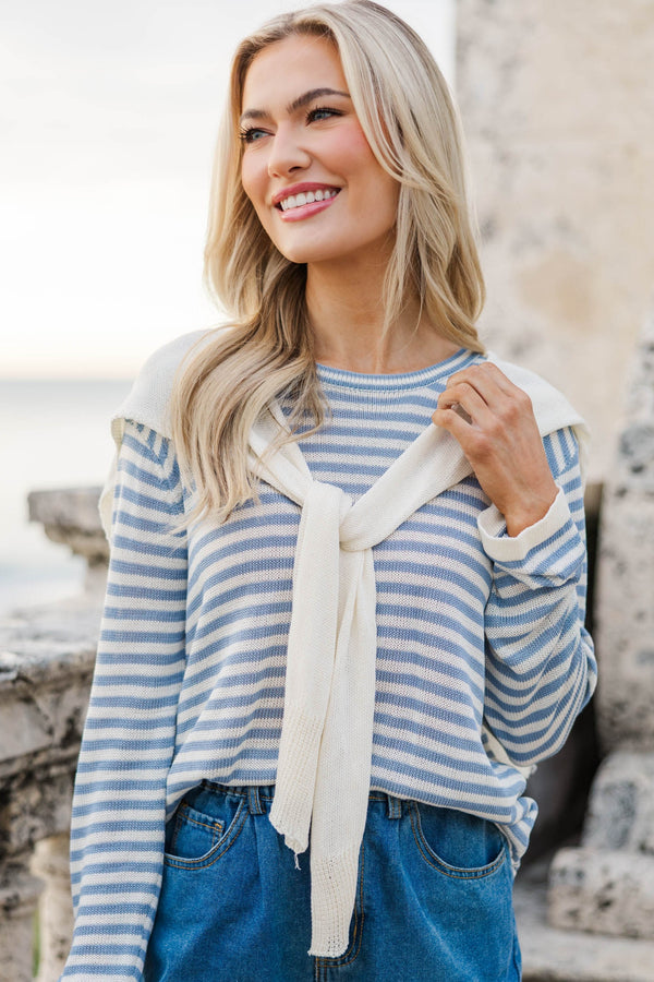 To Have You Near Light Blue Striped Sweater