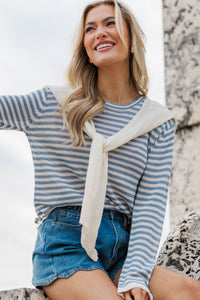 To Have You Near Light Blue Striped Sweater