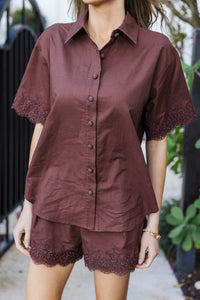 English Factory: When You’re Here Brown Eyelet Blouse