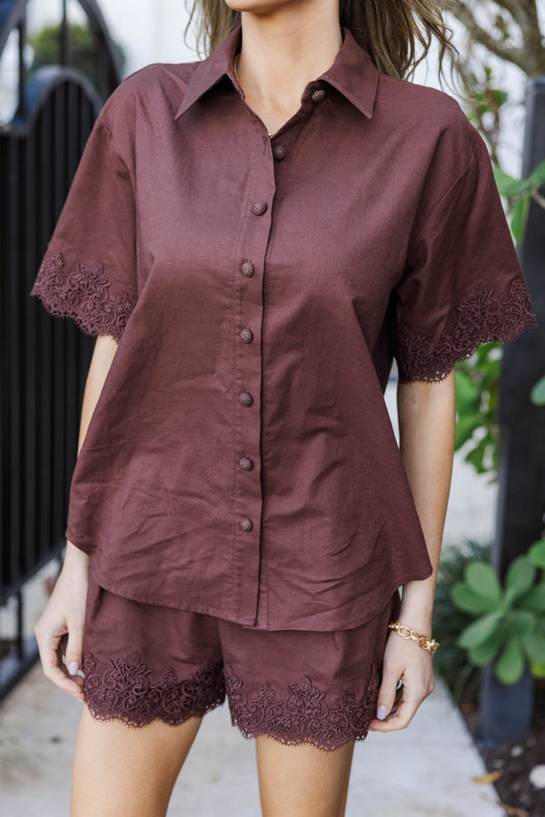 English Factory: When You’re Here Brown Eyelet Blouse