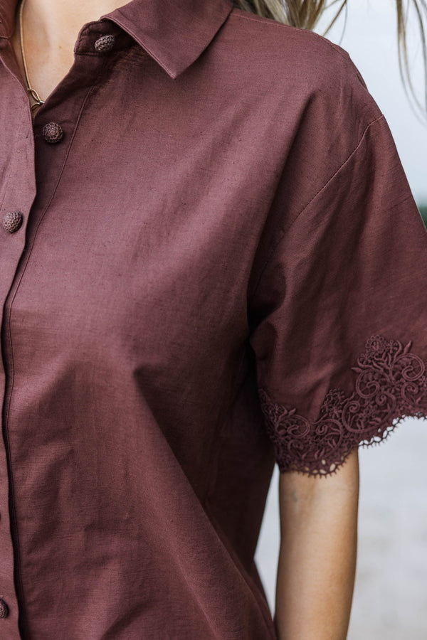 English Factory: When You’re Here Brown Eyelet Blouse