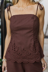 Espresso Elegance Brown Eyelet Two-Piece Set