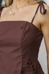 Espresso Elegance Brown Eyelet Two-Piece Set
