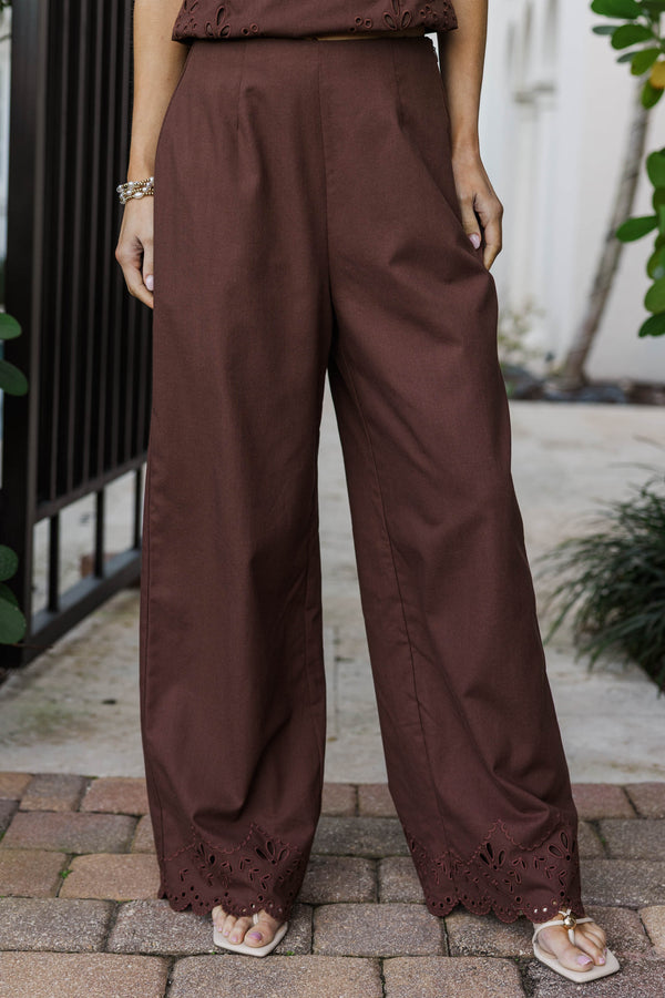 Espresso Elegance Brown Eyelet Two-Piece Set