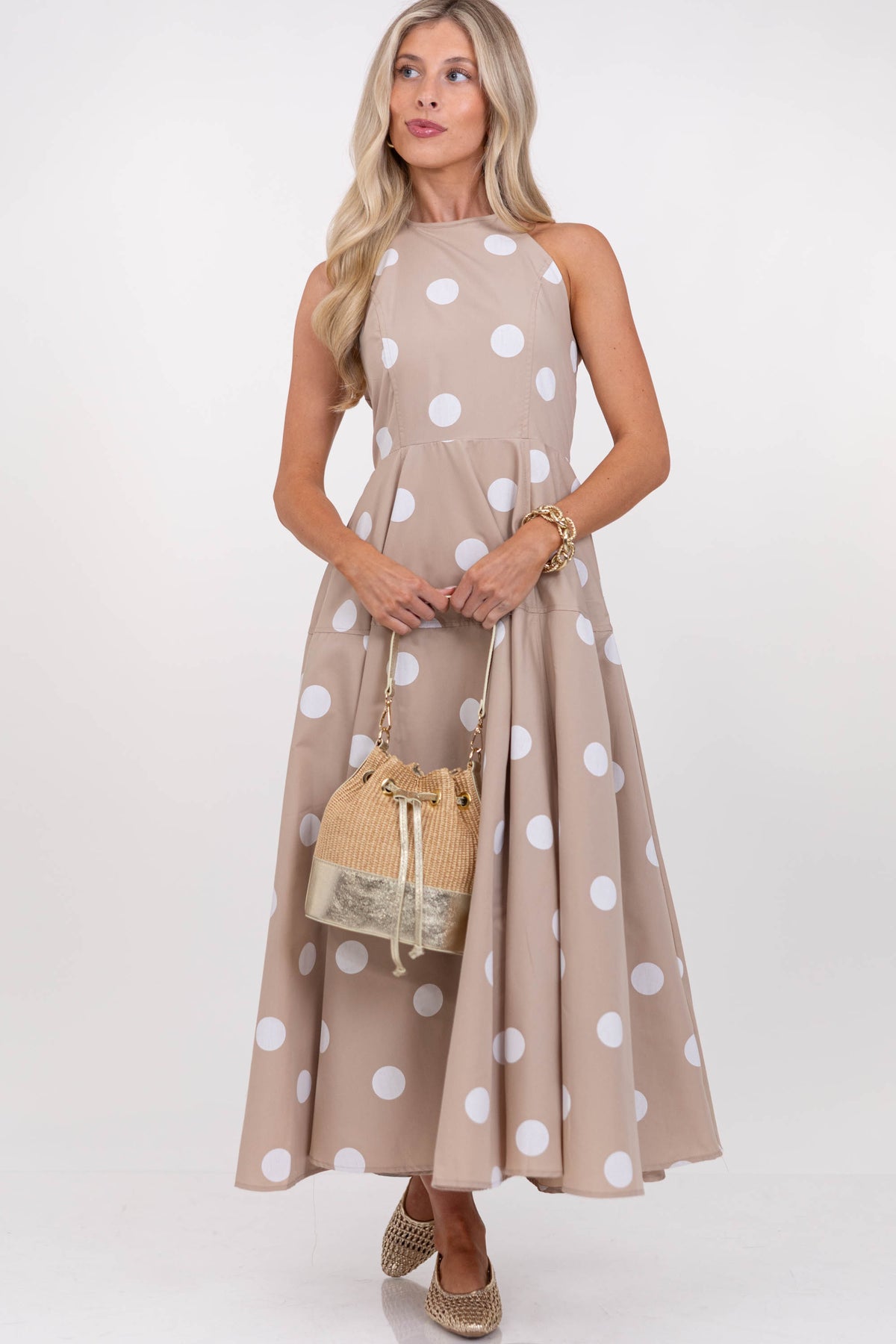 Thinking Of You Taupe Polka Dot Maxi Dress Shop the Mint Thinking Of You Taupe Polka Dot Maxi Dress Shop the Mint
