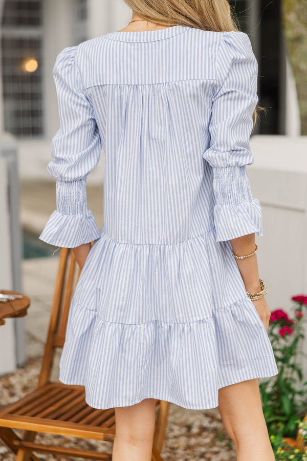 In Your Happy Place Light Blue Striped Dress