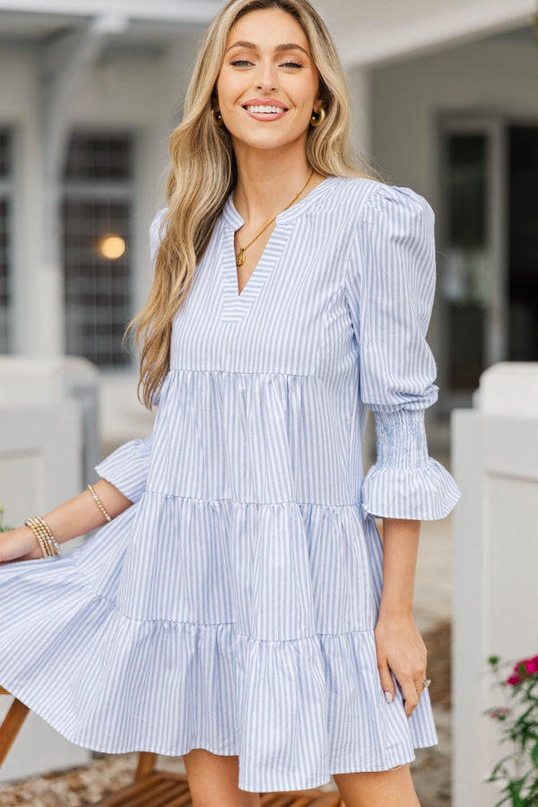 In Your Happy Place Light Blue Striped Dress