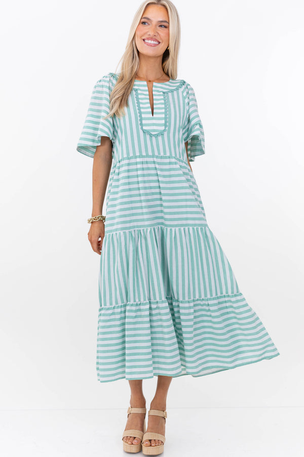 Easy Win Green Striped Midi Dress, Large - The Mint Julep Boutique | Women's Boutique Clothing