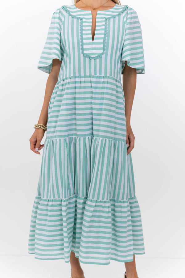 Easy Win Green Striped Midi Dress