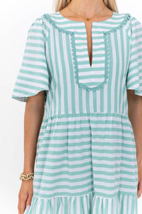 Easy Win Green Striped Midi Dress