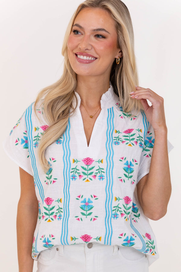 Pretty Much Perfect White Embroidered Blouse