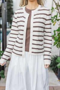 Chic Comfort Brown Striped Cardigan