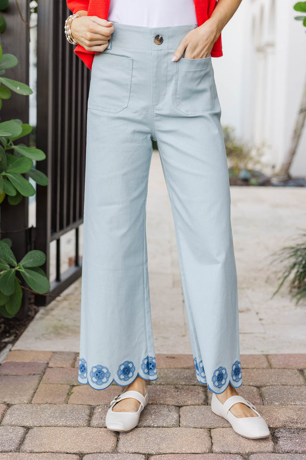 The Blossom & Grace Blue Embroidered Pants