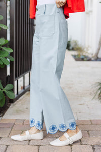 The Blossom & Grace Blue Embroidered Pants