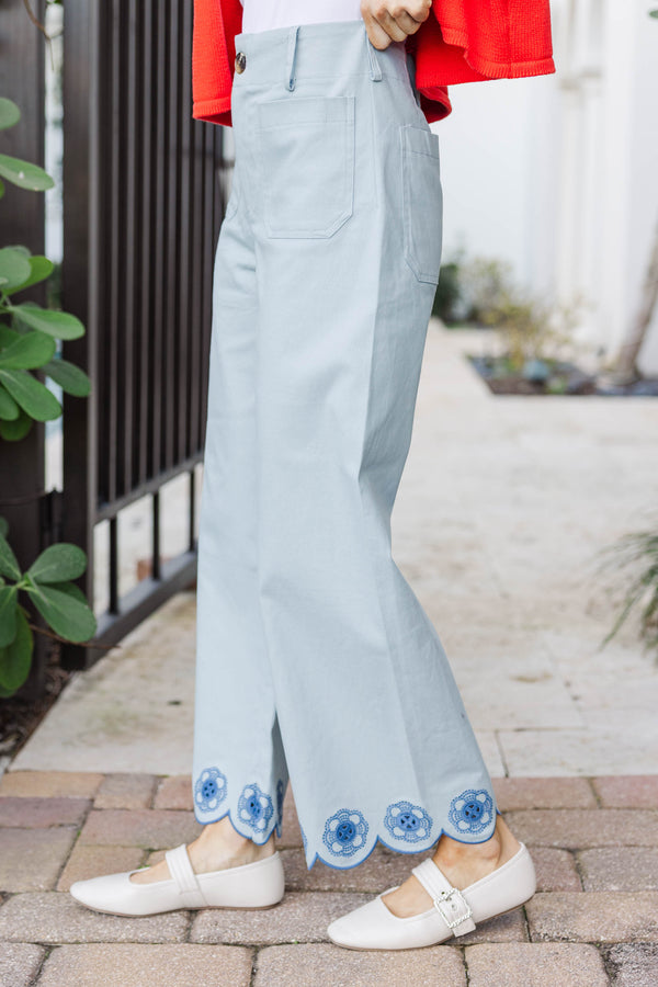 The Blossom & Grace Blue Embroidered Pants