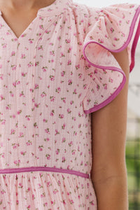Girls: At This Time Blush Ditsy Floral Dress