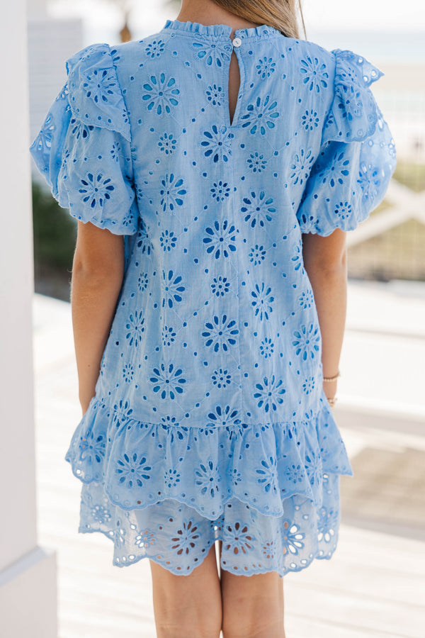 Girls: Get What You Love Light Blue Eyelet Dress, (7/8) - The Mint Julep Boutique