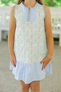 Girls: The Rosalie Light Blue Mixed Print Dress