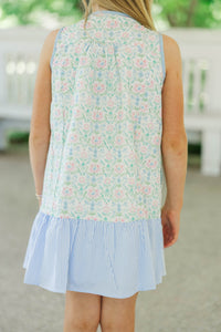 Girls: The Rosalie Light Blue Mixed Print Dress