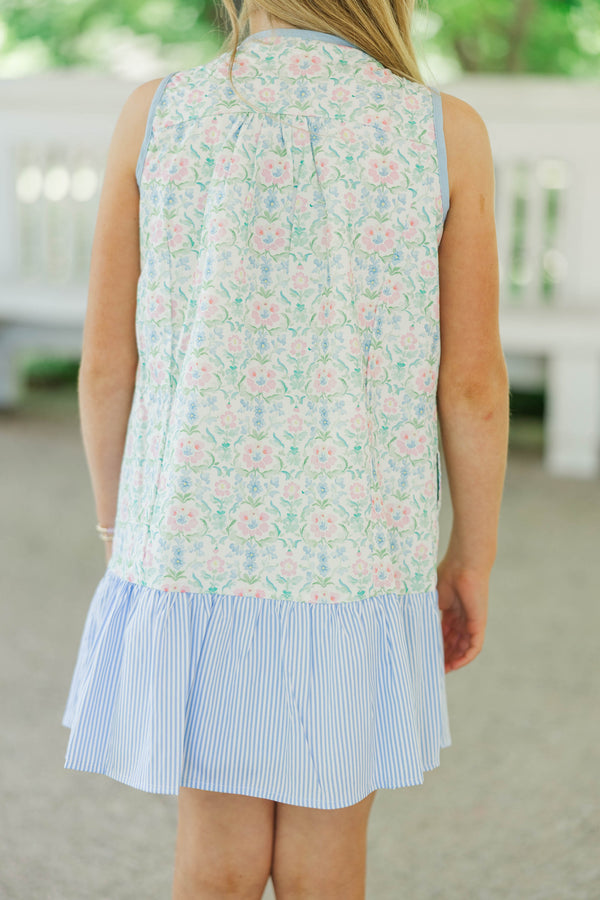 Girls: The Rosalie Light Blue Mixed Print Dress