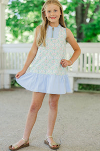 Girls: The Rosalie Light Blue Mixed Print Dress