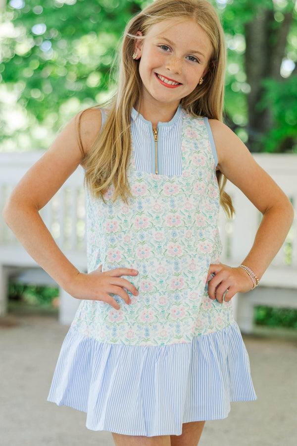 Girls: The Rosalie Light Blue Mixed Print Dress