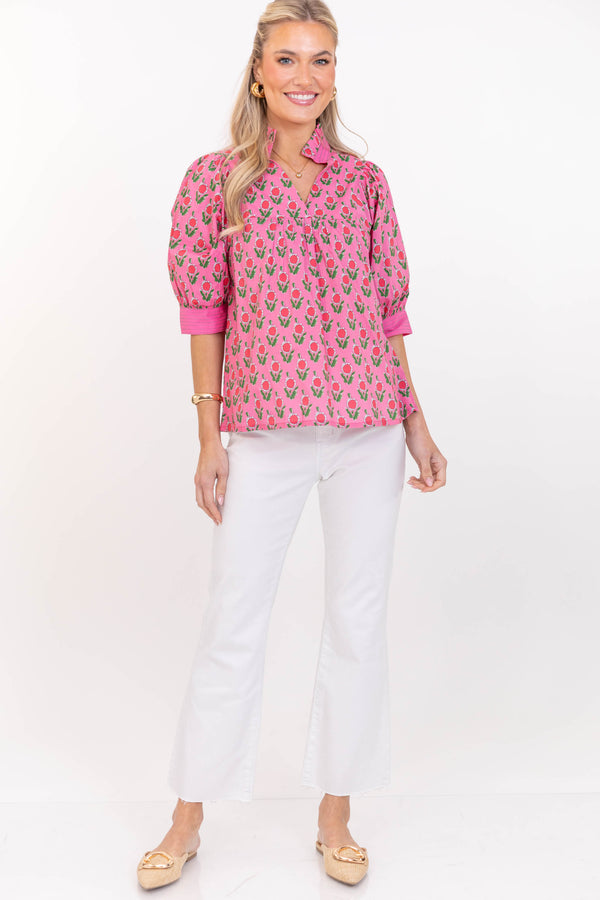 Favorite Fit Pink Medallion Blouse