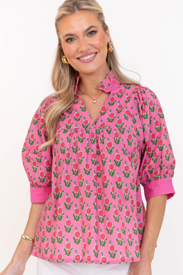 Favorite Fit Pink Medallion Blouse