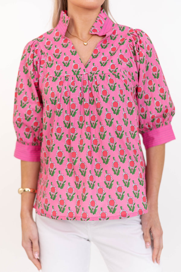 Favorite Fit Pink Medallion Blouse