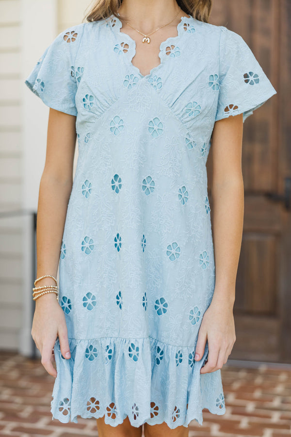 Girls: Boldly Beautiful Light Blue Eyelet Dress