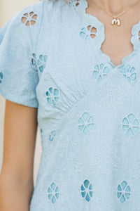 Girls: Boldly Beautiful Light Blue Eyelet Dress