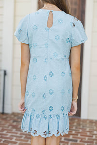 Girls: Boldly Beautiful Light Blue Eyelet Dress