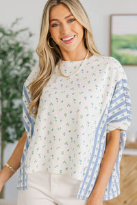 NURSING COLLECTION: Porch Swing Darling Blue Striped Floral Top
