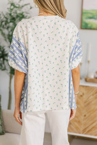 NURSING COLLECTION: Porch Swing Darling Blue Striped Floral Top