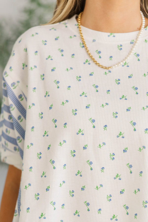 NURSING COLLECTION: Porch Swing Darling Blue Striped Floral Top