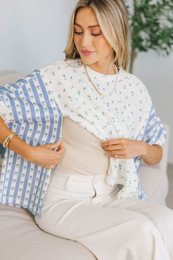 NURSING COLLECTION: Porch Swing Darling Blue Striped Floral Top