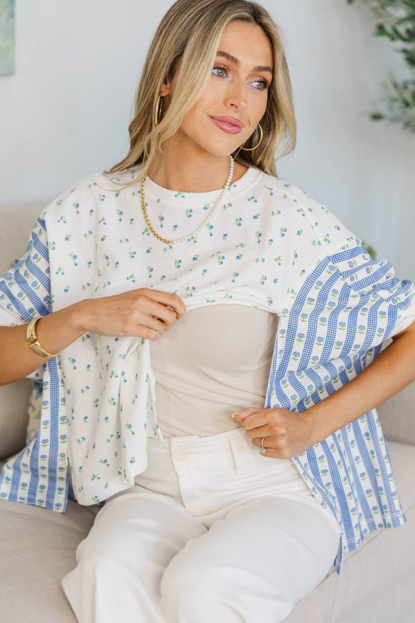 NURSING COLLECTION: Porch Swing Darling Blue Striped Floral Top