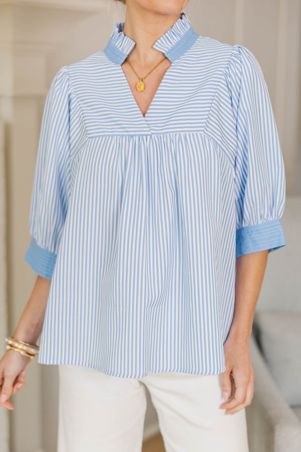 NURSING COLLECTION: Favorite Fit Light Blue Striped Blouse