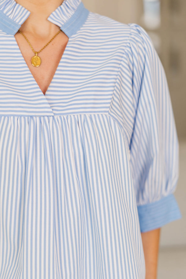NURSING COLLECTION: Favorite Fit Light Blue Striped Blouse