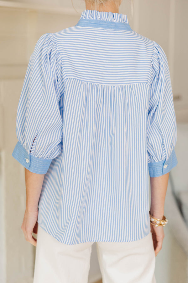 NURSING COLLECTION: Favorite Fit Light Blue Striped Blouse