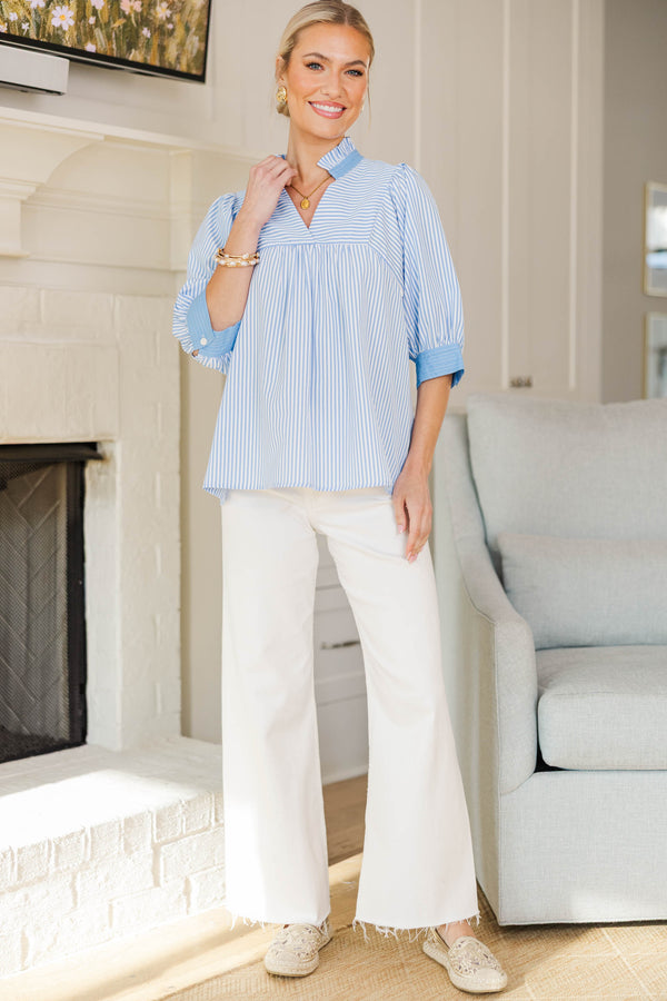 NURSING COLLECTION: Favorite Fit Light Blue Striped Blouse