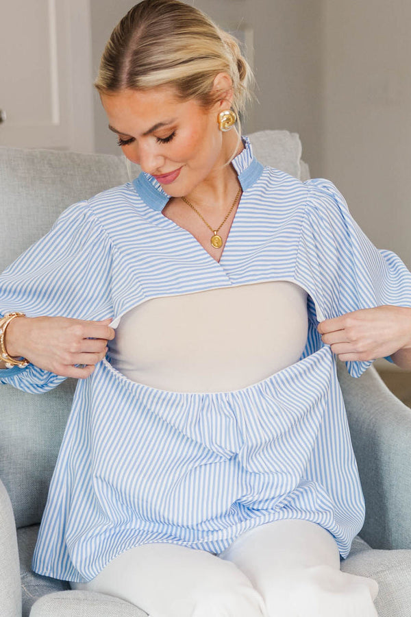 NURSING COLLECTION: Favorite Fit Light Blue Striped Blouse