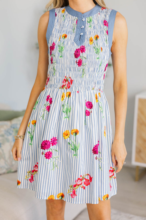 NURSING COLLECTION: The Birdie Bliss Blue Striped Smocked Dress
